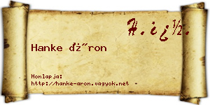 Hanke Áron névjegykártya